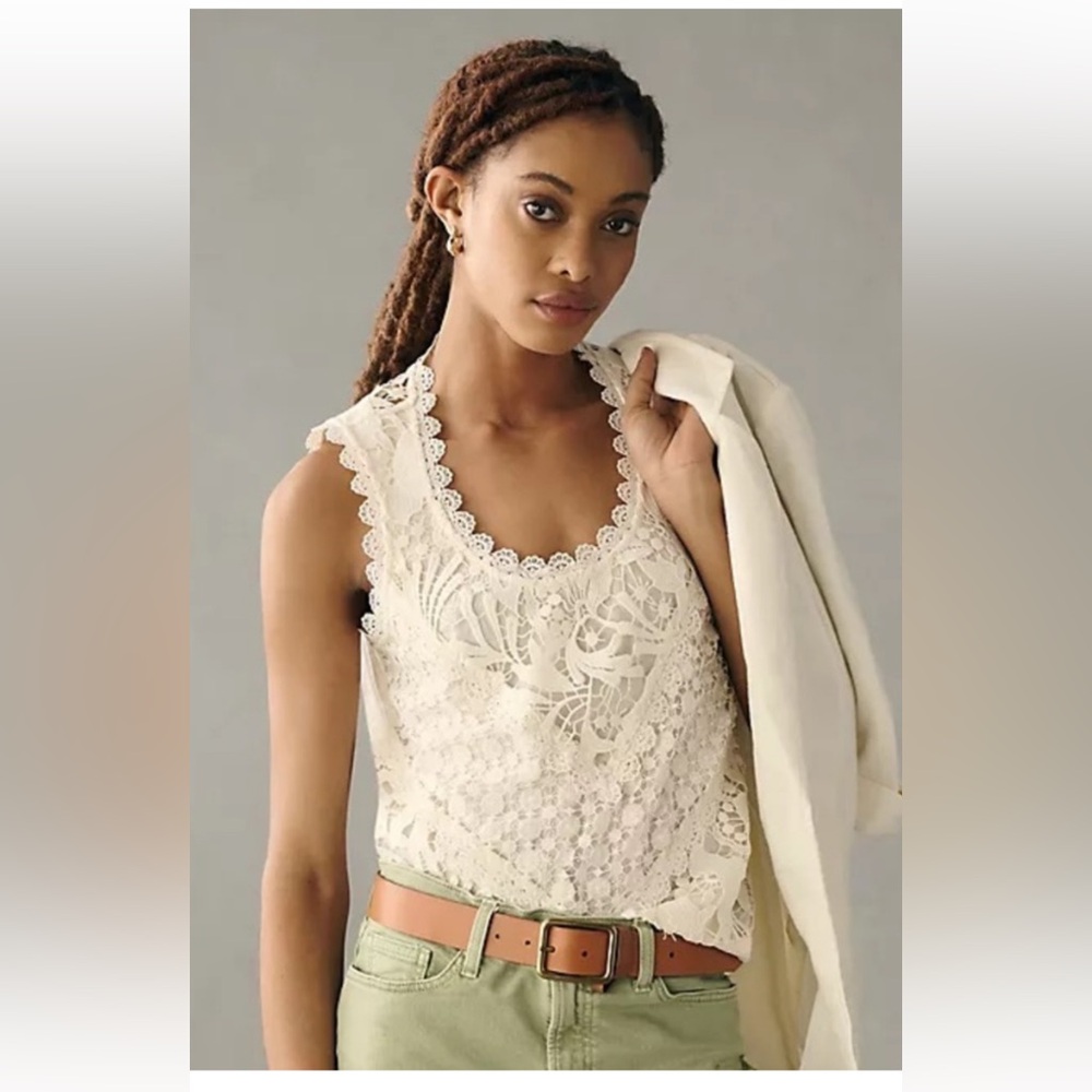 NWT Anthropologie size L lace white tank top